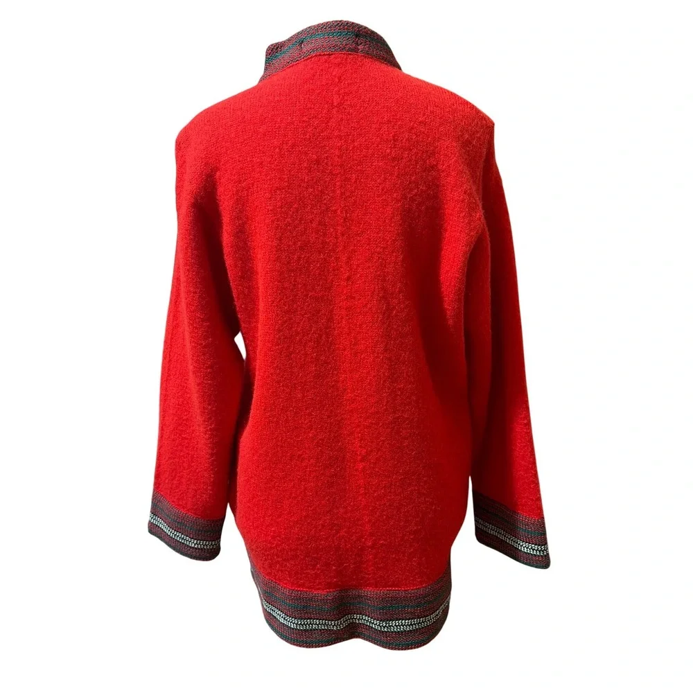 James Pringle Scottish Fashions Red Pure Wool Nordic Cardigan Mock Neck Scotland - Picture 2 of 6